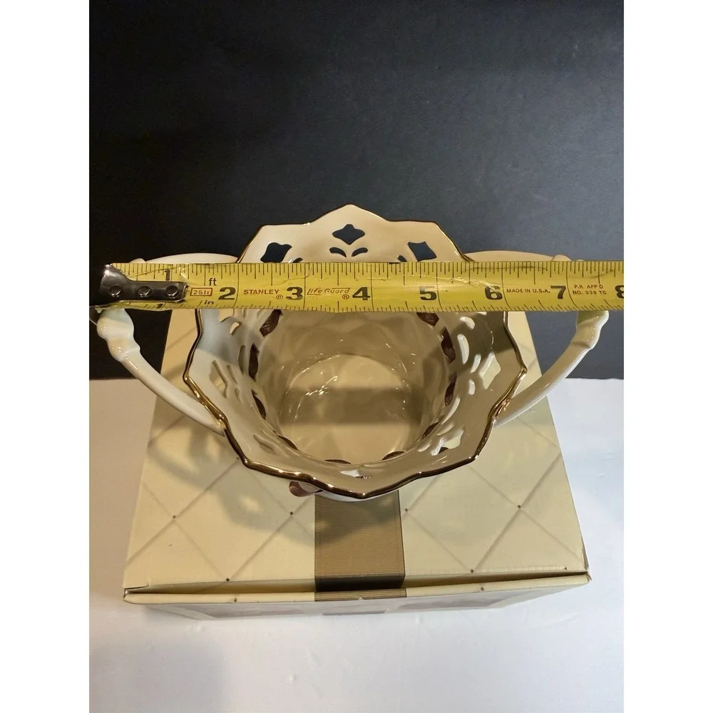 Lenox Tied With Love Bethany Basket 24K Gold Pink Ribbon Original Box